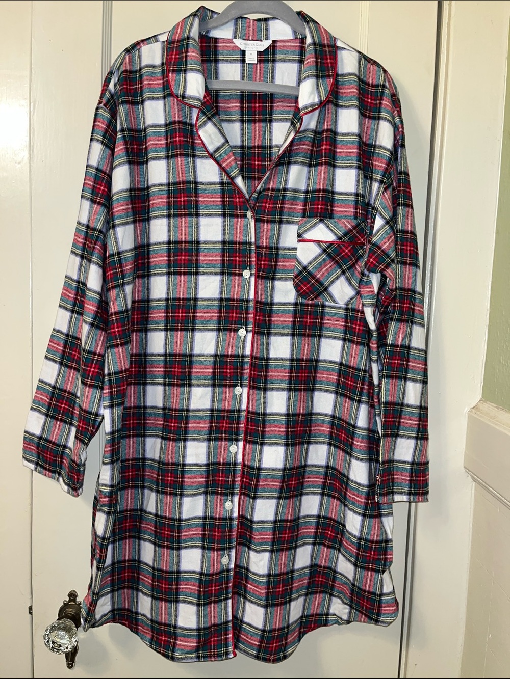 Charter Club Red, Green & White Plaid Button-Front Nightshirt